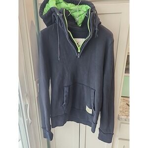 Hollister VTG Y2K Neon Green Lined Quater Zip Black M Hooded Jacket Womens